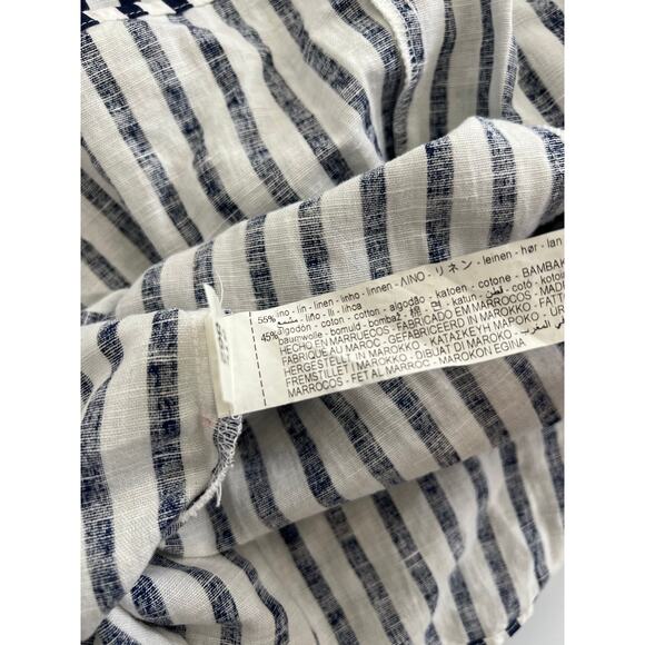 Zara Blue White Striped Cold Shoulder Button Up Linen Blend Sundress Womens XS - Picture 13 of 16
